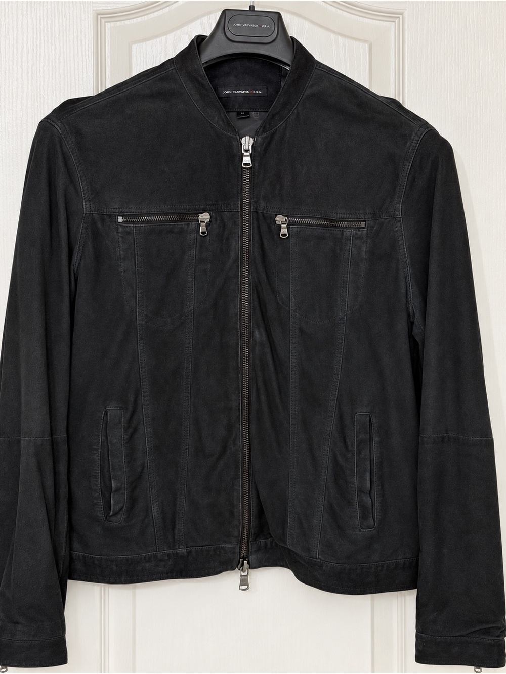 John Varvatos U.S.A. Black 100% Goat Suede Leather Moto Racer Jacket Men’s M